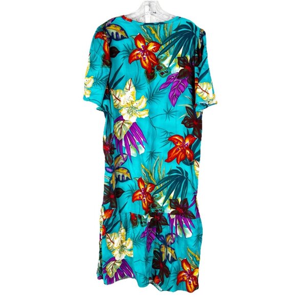 VTG Colors 1X Bold Hawaiiian Dress Large Print Floral 100% Rayon Mumu 44"L NWT - Picture 2 of 12